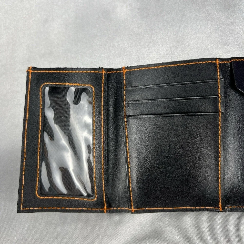 Vintage Orange County Choppers Black Orange Leather TriFold Wallet No Chain Y2K